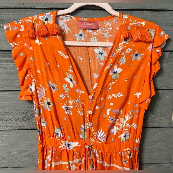 NWT Maaji Orange Floral Flowering Secret Cinched Maxi  Dress Sz Small - Picture 3 of 16